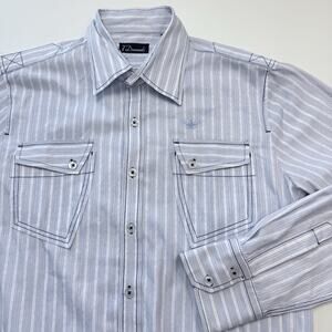 7 Diamonds Striped Western Button Up Shirt Mens‎ Size L Blue Cowboy Rockabilly